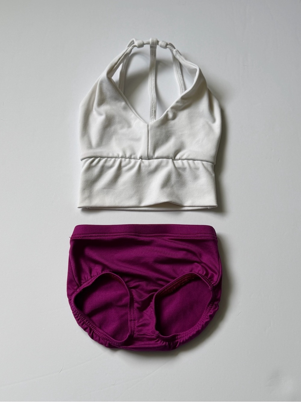 Kids Dance Two-Piece Halter Crop Top and Brief Set in White and Magenta YXS